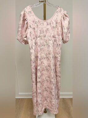 Floral Puff-Sleeve Pink Maxi Dress